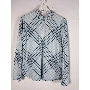 SanSoleil Womens UV 50+ Cooling Plaid Long Sleeve Quarter-Zip Shirt Large Blue